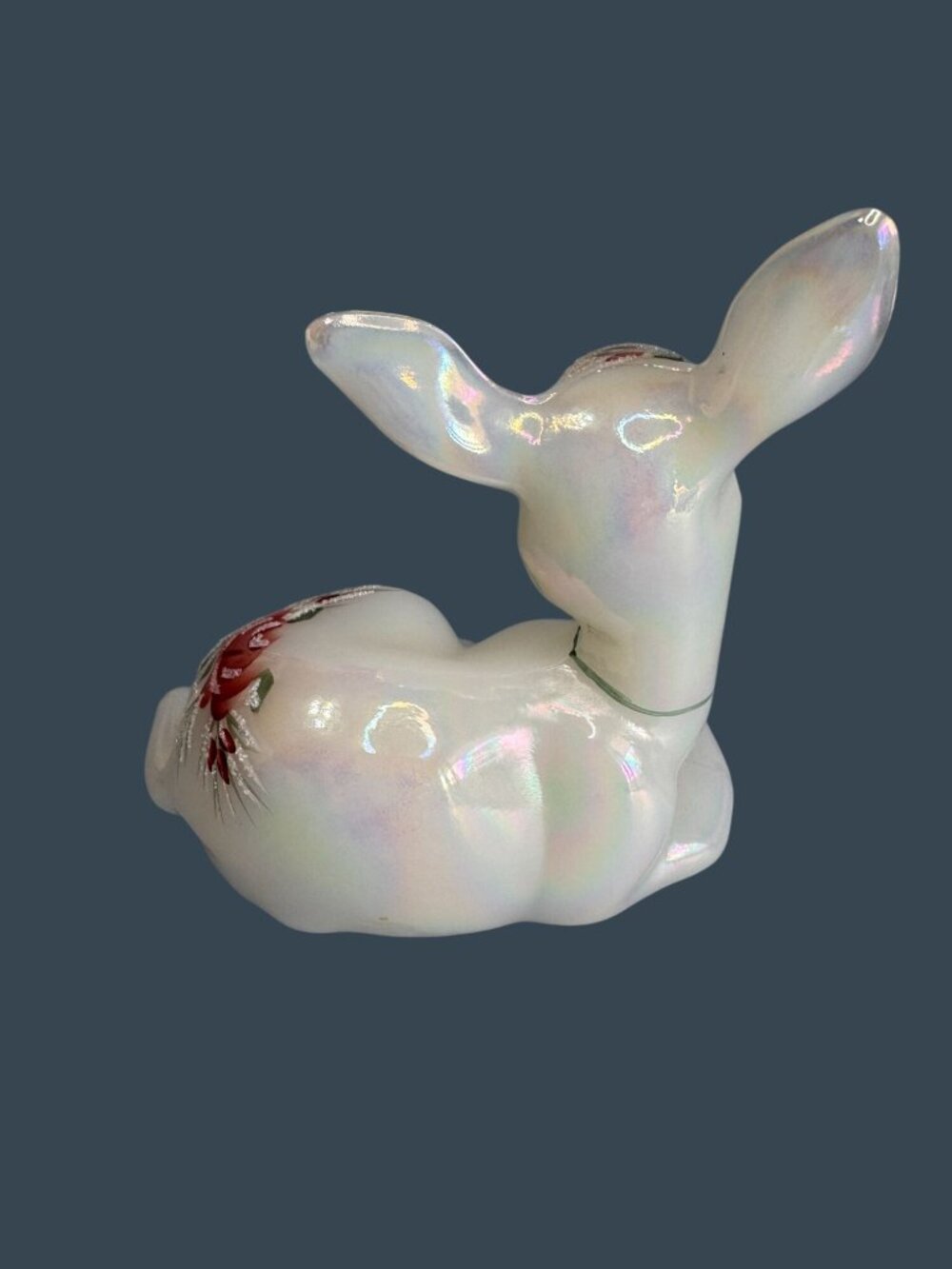 Fenton White Iridescent Hand Painted Deer Figurine D. Frederick Signed 3.5" - Picture 6 of 10